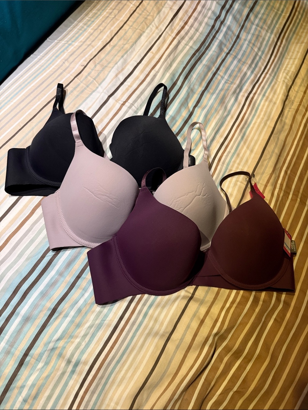 Like New T-shirt Bra Set - Black, Dark Mauve Purple, Lavender-Taupe